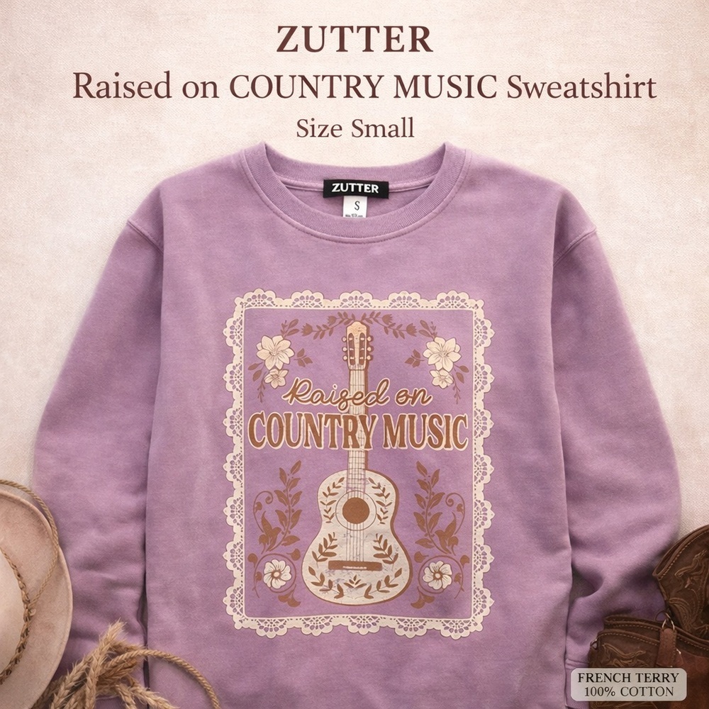NWT Zutter Raised on Country Music Sweatshirt Small Lavender Western Graphic